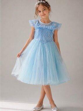 Ghnatygren Costume Dress Tulle Sequins Blue Snowflake Princess Gown